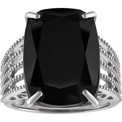Fzn Black Spinel Ring In Black/silver