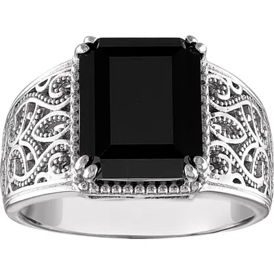 Fzn Black Spinel Ring In Silver/black