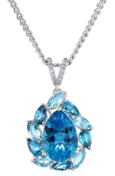 Fzn Blue Topaz & Diamond Pendant Necklace