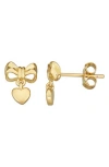 Fzn Bow Heart Stud Earrings In Yellow