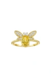 Fzn Citrine & Cubic Zirconia Dragonfly Ring In Yellow