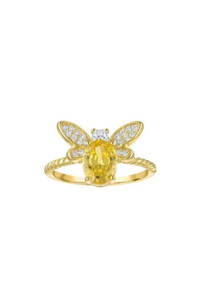 Fzn Citrine & Cubic Zirconia Dragonfly Ring In Yellow