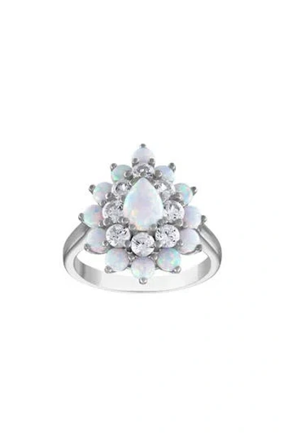 Fzn Created Opal & Created White Sapphire Double Halo Ring In Blue