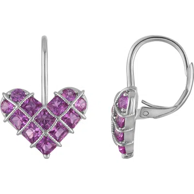 Fzn Created Pink Sapphire Heart Drop Earrings In White
