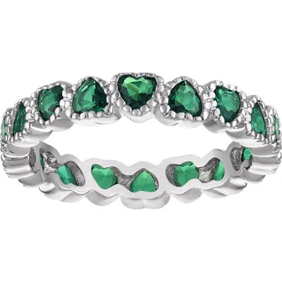 Fzn Created Ruby Heart Eternity Ring In Emerald
