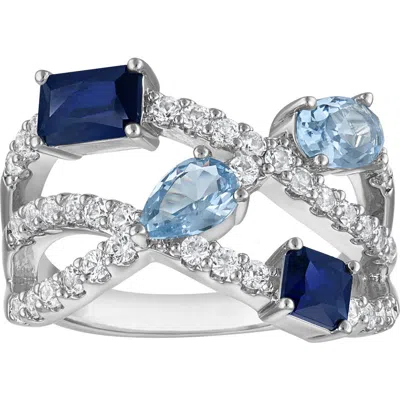 Fzn Created Sapphire & Lab Created Aqua Statement Ring In Blue