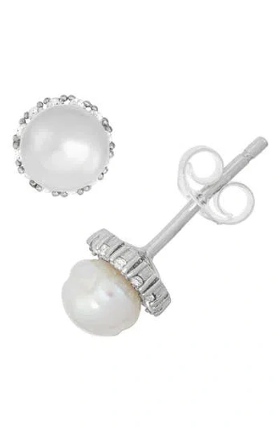 Fzn Cubic Zirconia & Freshwater Pearl Stud Earrings In Metallic