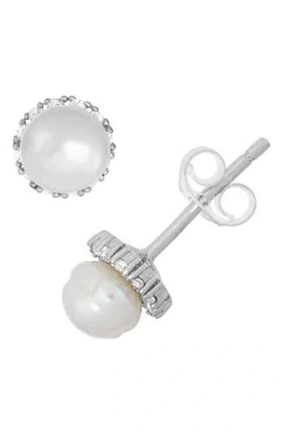 Fzn Kids' Sterling Silver Cubic Zirconia & Freshwater Pearl Stud Earrings In White
