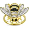 Fzn Cubic Zirconia Bee Ring In Yellow Gold
