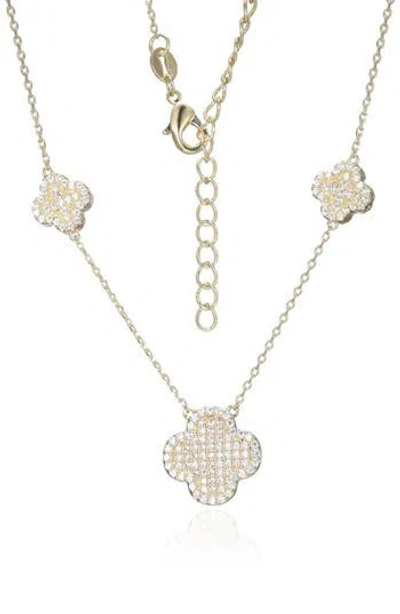 Fzn Cubic Zirconia Clover Necklace In Yellow Gold
