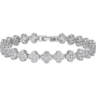 Fzn Cubic Zirconia Clover Tennis Bracelet In White