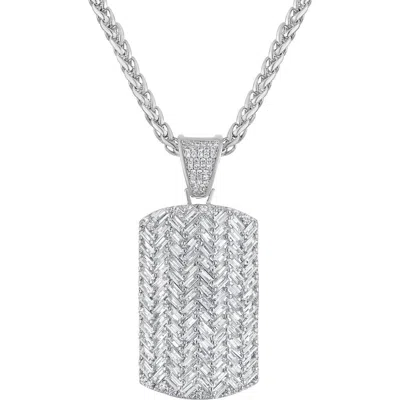 Fzn Cubic Zirconia Dog Tag Pendant Necklace In White
