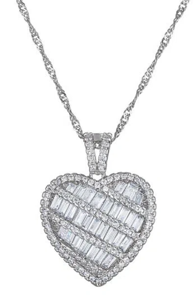 Fzn Cubic Zirconia Heart Pendant Necklace In Silver