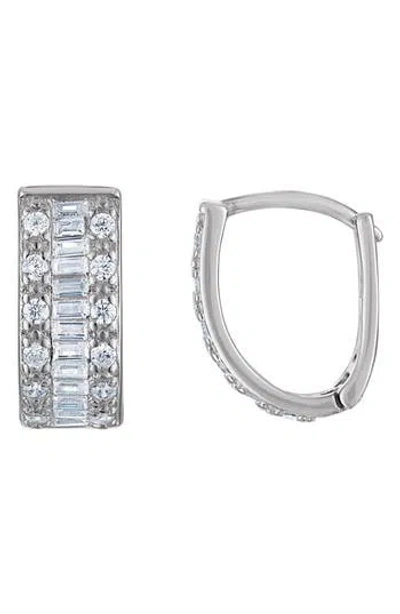 Fzn Cubic Zirconia Huggie Hoop Earrings In Silver