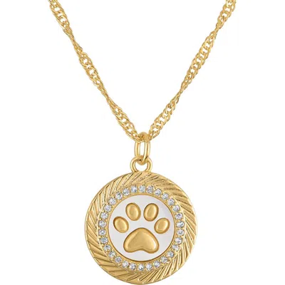 Fzn Cubic Zirconia Paw Print Pendant Necklace In Yellow