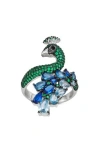Fzn Cubic Zirconia Peacock Ring In Silver