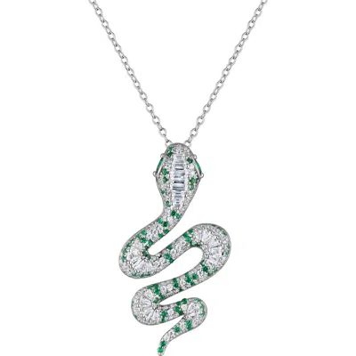Fzn Cubic Zirconia Snake Pendant Necklace In Silver
