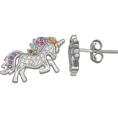 Fzn Cubic Zirconia Unicorn Stud Earrings In White