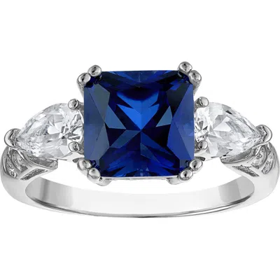 Fzn Cushion Cut Created Sapphire Ring In White
