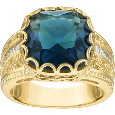 Fzn Cushion Cut Cubic Zirconia Statement Ring In Blue/ Gold