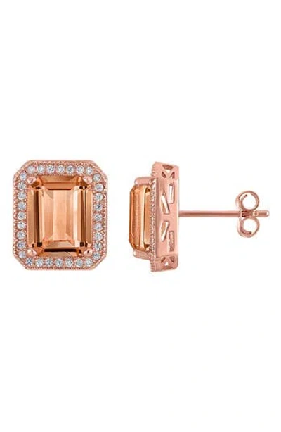 Fzn Cushion Cut Cubic Zirconia Stud Earrings In Pink