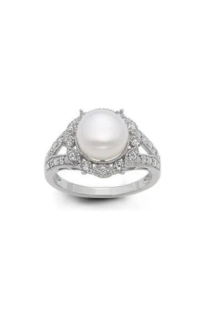 Fzn Cz & Freshwater Pearl Ring In White