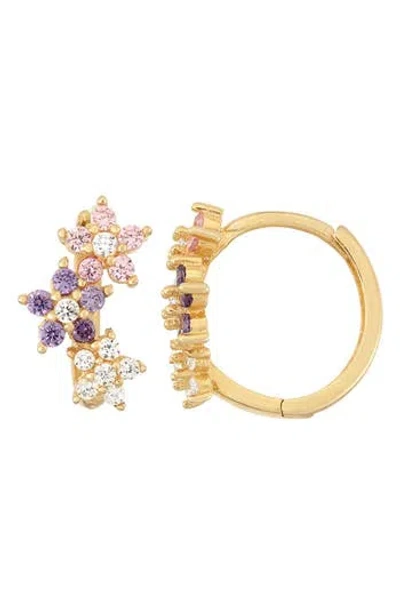 Fzn Cz Flower Hoop Earrings In Gold