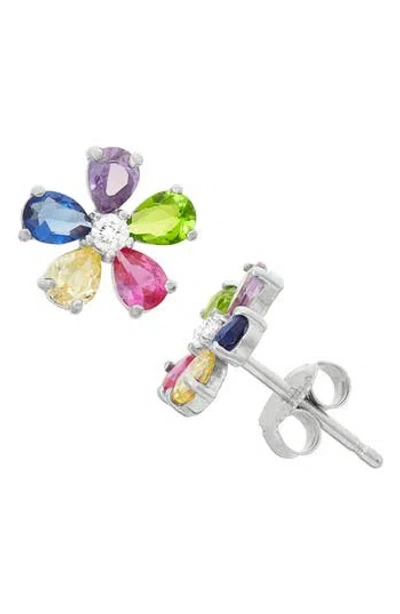 Fzn Cz Flower Stud Earrings In Multi