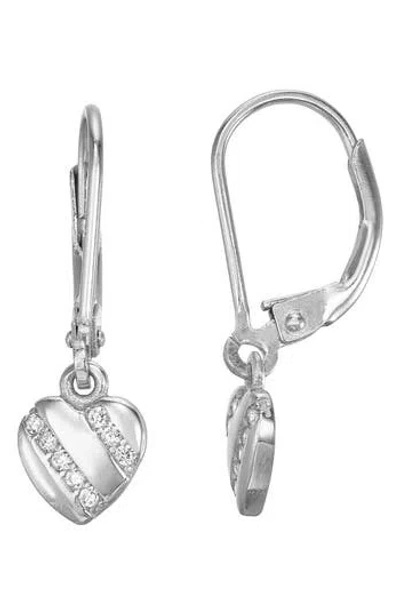 Fzn Cz Heart Dangle Drop Earrings In Metallic