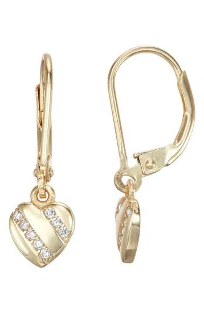 Fzn Cz Heart Dangle Drop Earrings In Gold