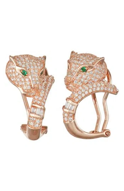 Fzn Cz Panter Statement Hoop Earrings In Rose