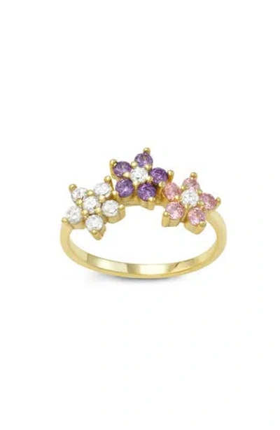 Fzn Cz Trio Flower Ring In Gold