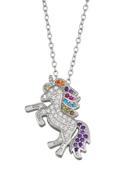 Fzn Cz Unicorn Pendant Necklace In Metallic
