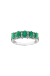 Fzn Sterling Silver Emerald & Diamond Ring In Green/silver