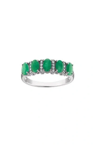 Fzn Diamond & Emerald Ring In Green/silver