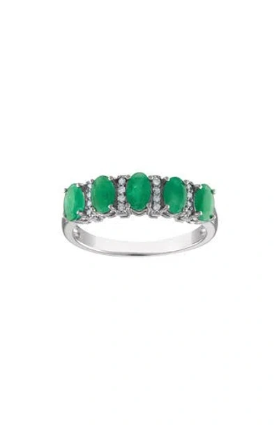Fzn Sterling Silver Emerald & Diamond Ring In Green/silver
