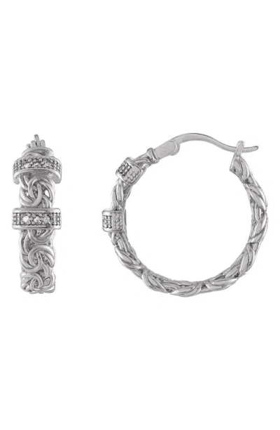 Fzn Diamond Byzantine Hoop Earrings In White/ Silver