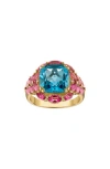 Fzn Sterling Silver Diamond, Pink & Swiss Blue Topaz Ring In Yellow