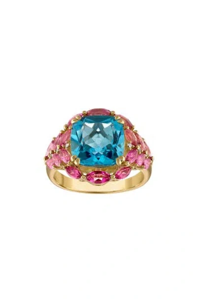 Fzn Diamond, Pink & Swiss Blue Topaz Ring In Gold