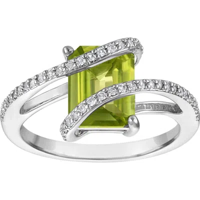 Fzn Emerald Cut Peridot Bypass Ring In Green