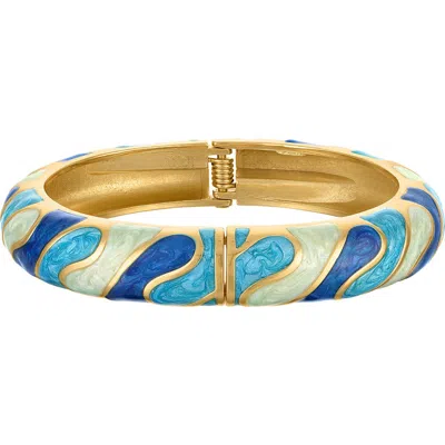 Fzn Enamel Hinge Bangle In Blue/ Yellow Gold