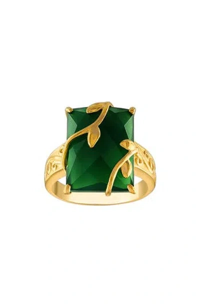 Fzn Green Chalcedony Ring In Yellow