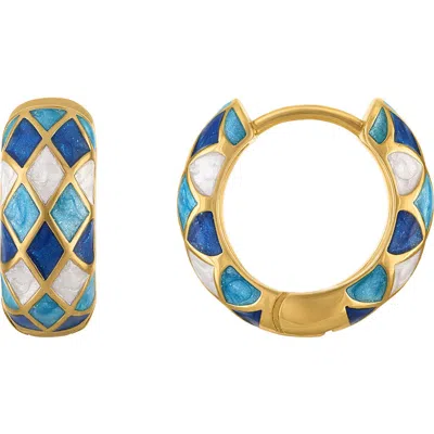 Fzn Harlequin Enamel Huggie Hoop Earrings In Blue/ Yellow Gold
