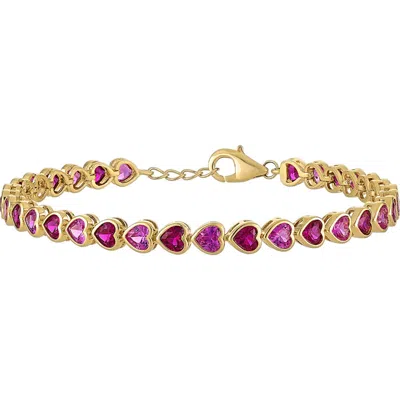 Fzn Heart Created Ruby & Created Pink Sapphire Tennis Bracelet In Yellow