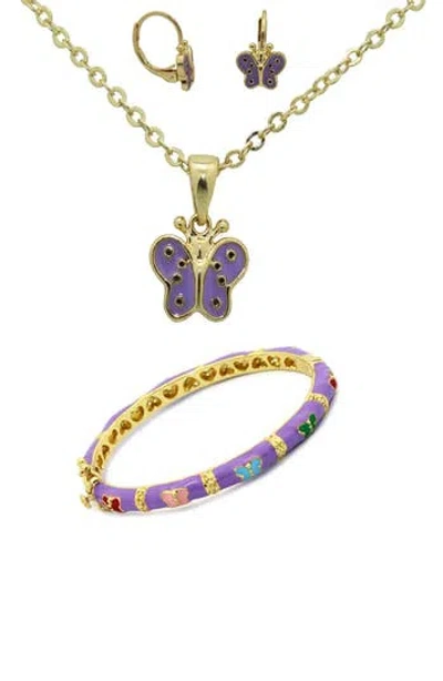Fzn Kids' Butterfly Pendant Necklace, Bracelet & Hoop Earrings Set In Gold