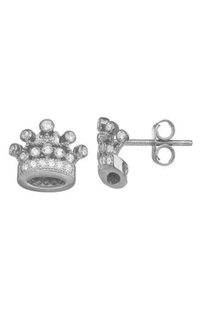 Fzn Kids' Cubic Zirconia Crown Stud Earrings In Silver