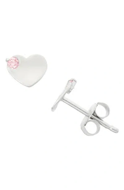 Fzn Kids' Cubic Zirconia Heart Stud Earrings In Silver