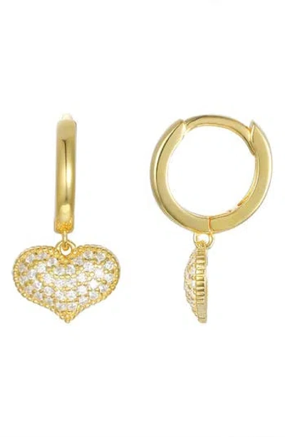 Fzn Kids' Cubic Zirconia Pavé Heart Huggie Hoop Earrings In Gold
