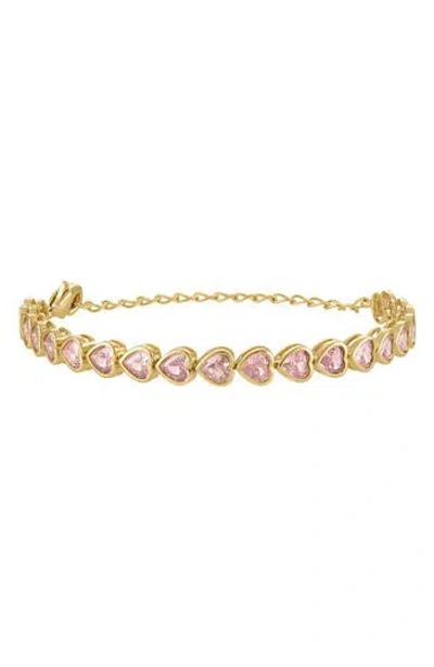 Fzn Kids' Pink Cubic Zirconia Heart Bracelet In Yellow