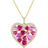 Fzn 14k Gold Plated Sterling Silver Lab Created Pink Sapphire & Ruby Heart Pendant Necklace In Yellow Gold/pink